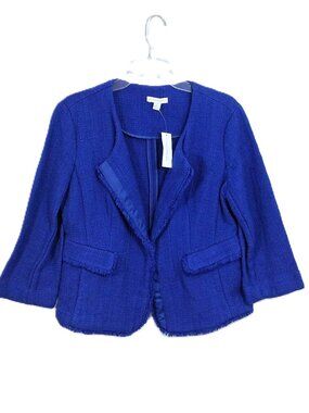 NEW New York & Co Boucle Tweed Blazer Waist Jacket Royal Blue Women L